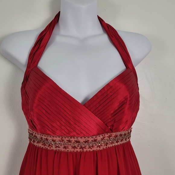 Adrianna Papell Scarlett Red Beaded Waist Pleated Bust Cocktail Dress - Picture 6 of 13